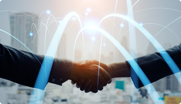 Business professionals shaking hands, symbolizing trust and partnership