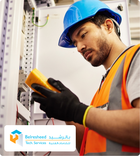 Technician inspecting building systems for technical contracting services in Dubai